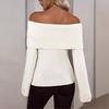 Maglione da Donna Scollo a Barca Manica Lunga Tinta Unita Lavorato a Maglia Top Vestibilità Slim Design Asimmetrico Top a Maglia