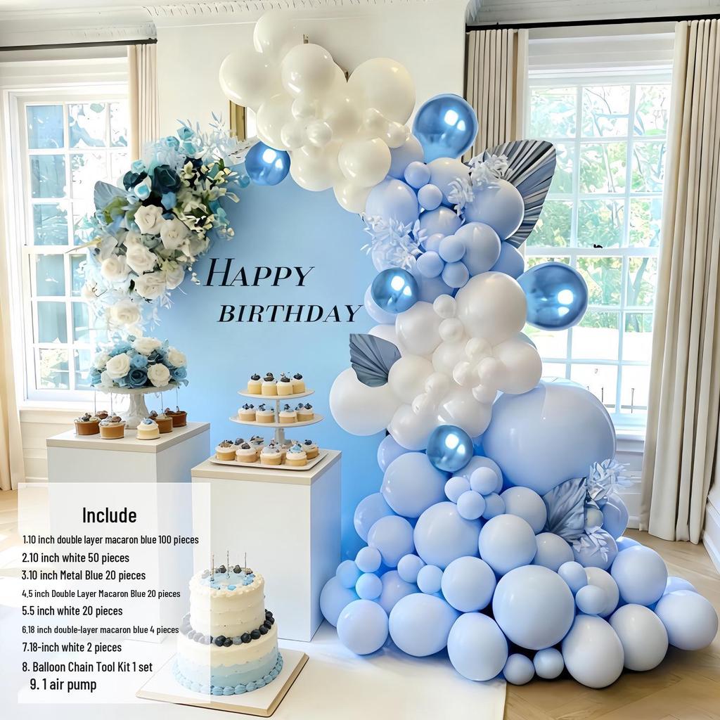 Blue & White Macaron Latex Balloon Garland Set for Birthday Party Decoration