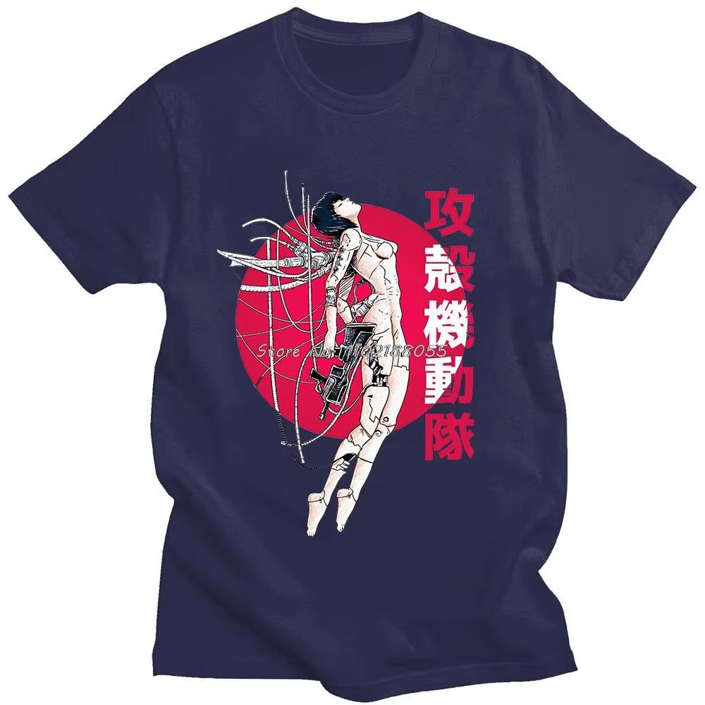 Anime Ghost Soldier Ghost In The Shell Pattern Print Cotton Hot Sale Unisex Shirt Summer New Oversized Neck Unisex Tshirt