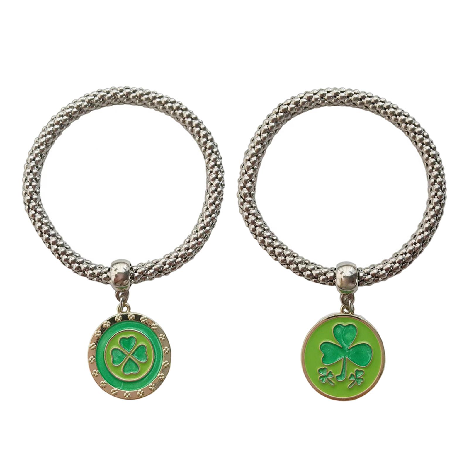 

2pcs Elastic Bracelet Set Four Leaf Clovers Bangles Lucky Wristband Irish Party Bracelets Accessories for Women Girls 2