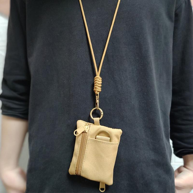 Mini Casual Hanging Neck Mini Coin Purse Card Holder Zipper Pouch Men And Women Key Small Bag Headphone Case With Lanyard