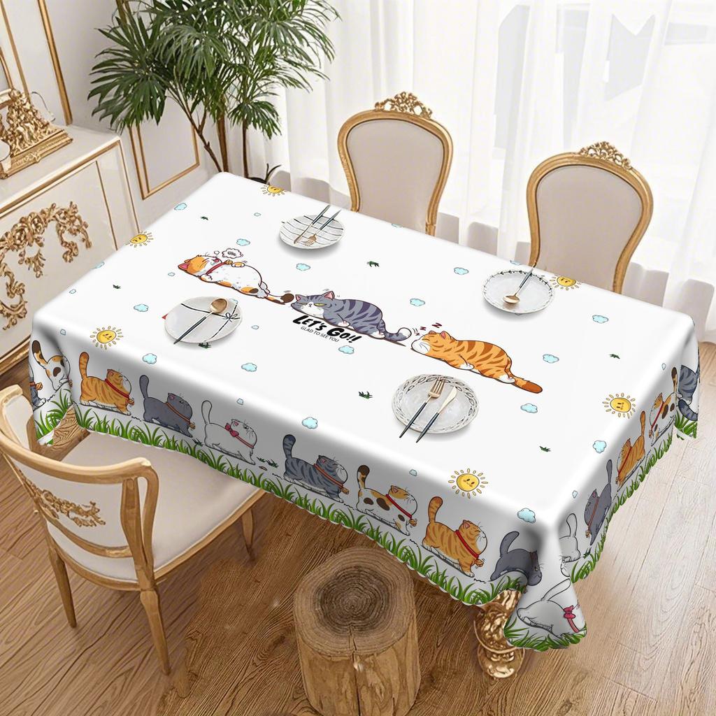 Kitchen Table Cloth Cute Cat Round Tablecloth Home Decor Available Cartoon Pattern Printed Desk Tablecloth Process Courtyard
