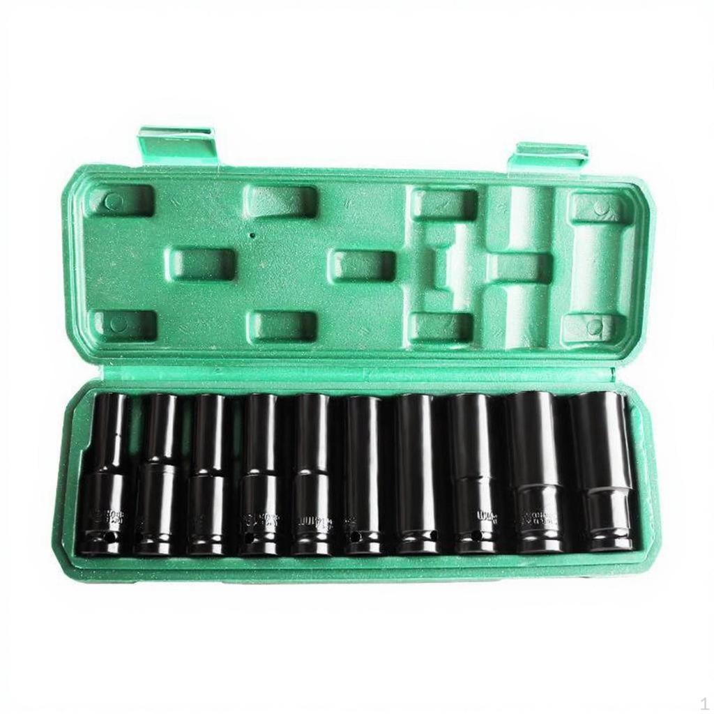 Socket Wrench Set, 10Piece, Extension Bar, Storage Case, Automotive Repair Silver 10pcs 821mm A