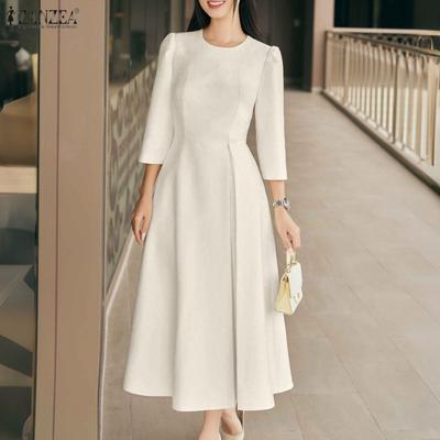 Women Casual Round Neck 3/4 Sleeve Loose Dress