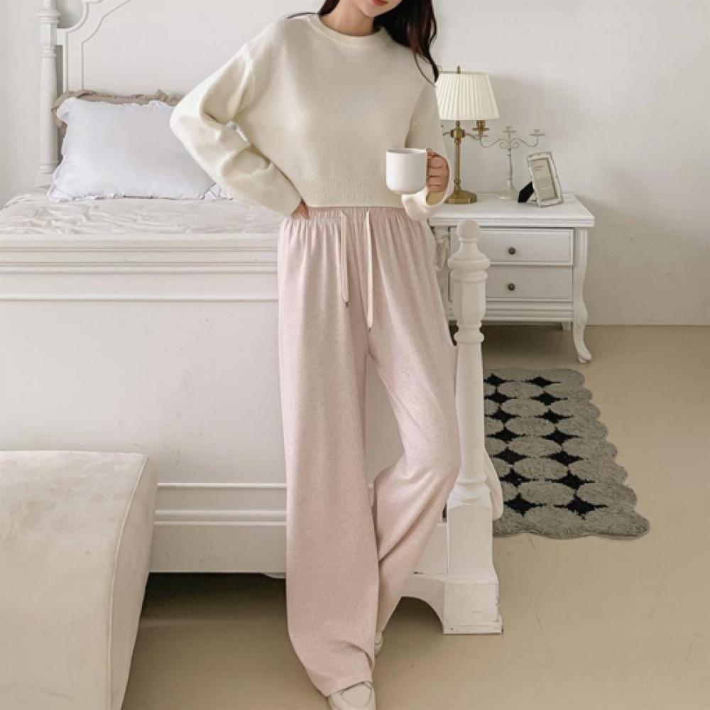 New Arrivals Open Run Women Pastel Stripe Loose Fit Homewear Span Wide Pants