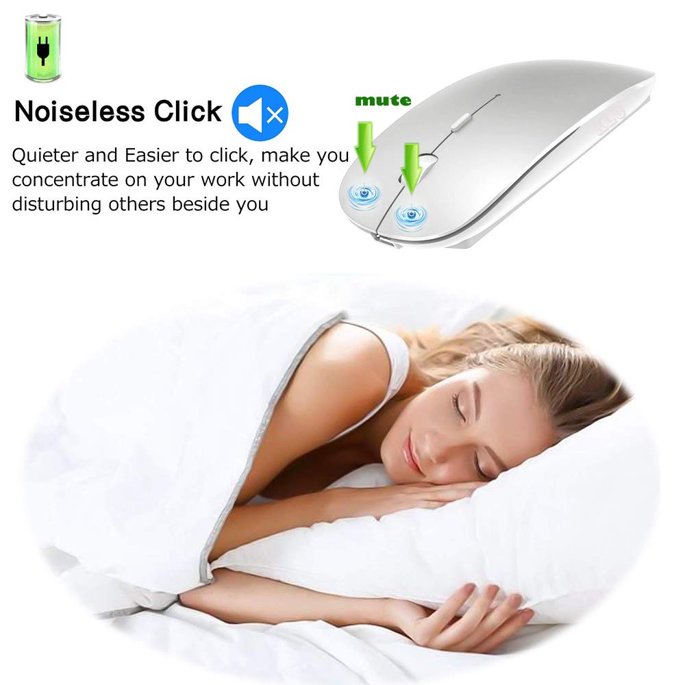 KLO Bluetooth Mouse for MacBookLaptopNotebookPCiPadChromebook, Wireless Mouse for MacBook AirPro (Silver)