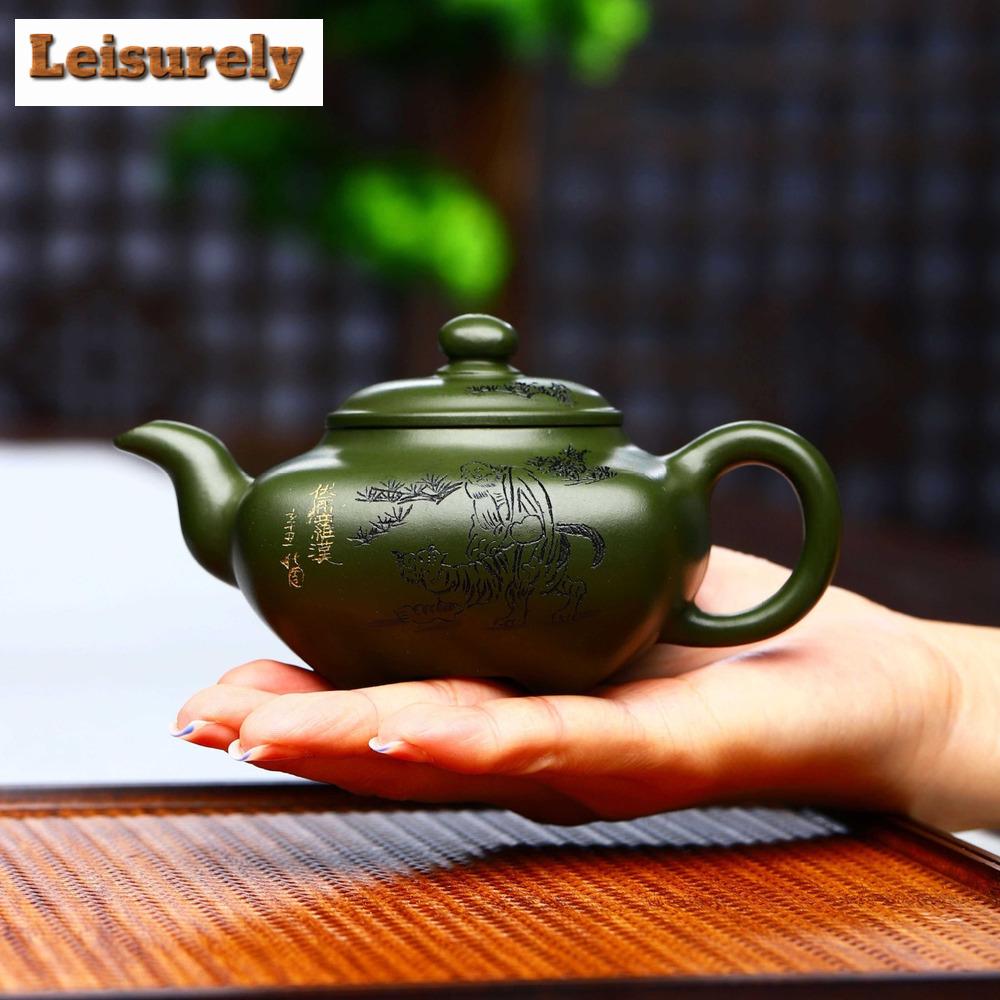 200ml  High-end Yixing Purple Clay Teapots Famous Hand-carved Tea Pot Kettle Chinese Handmade Raw Ore Pea Green Mud Zisha Teaset
