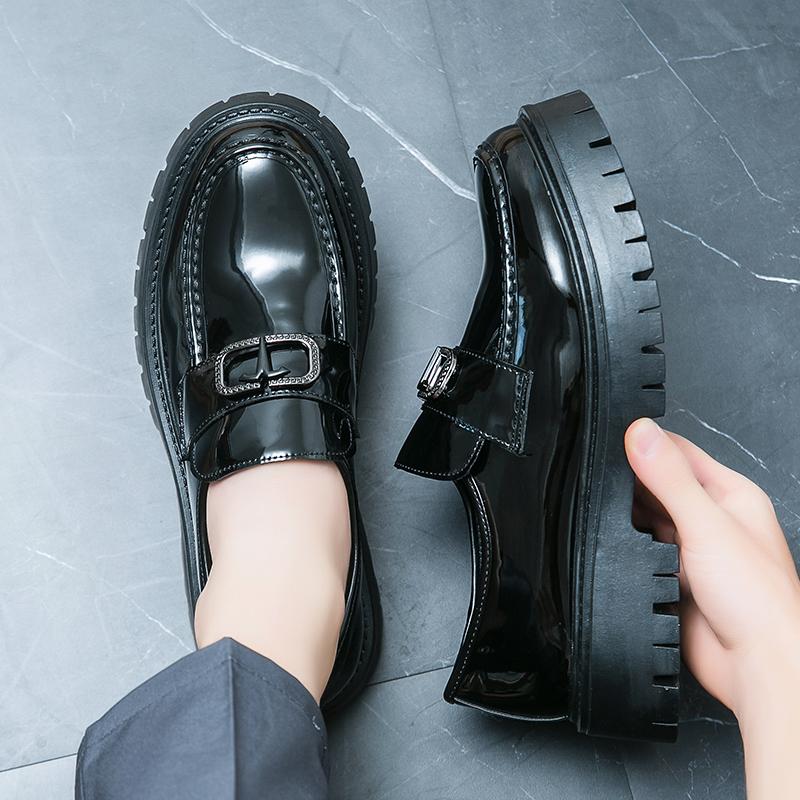 Men Platform Shoes Loafer Dress Elevator Punk Shoes Height Increase Formal Black Leather Thick Sole Creepers Plus Size