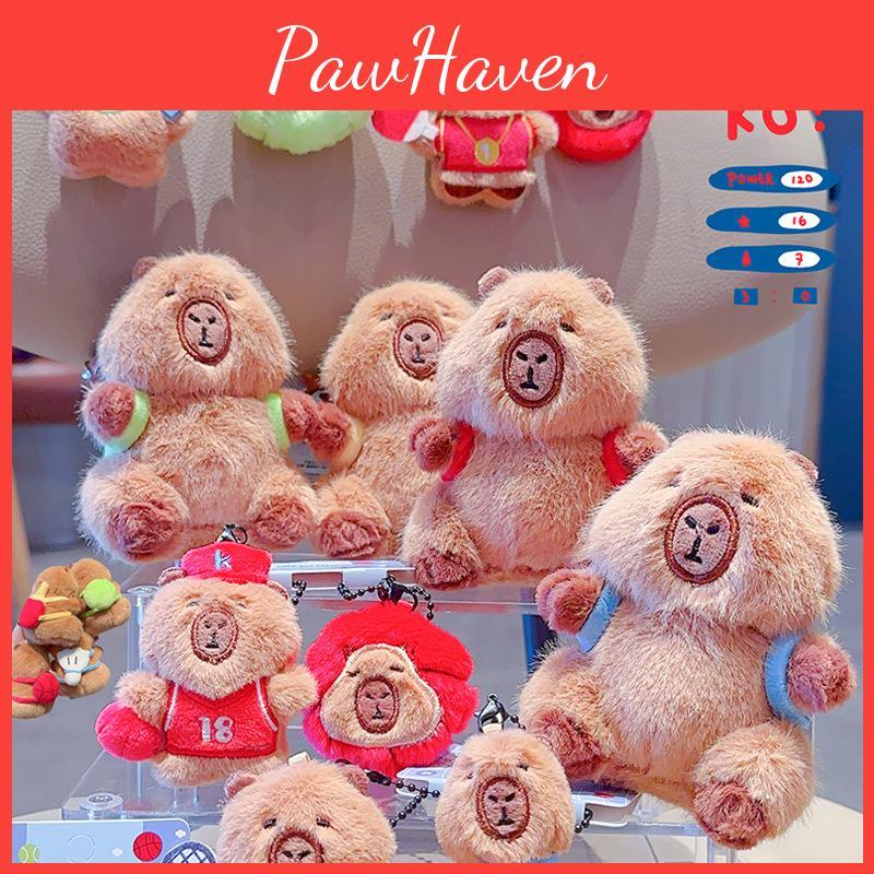 Adorable Original Capybara Family Sports Themed Plush Basketball Keychain Set Gift