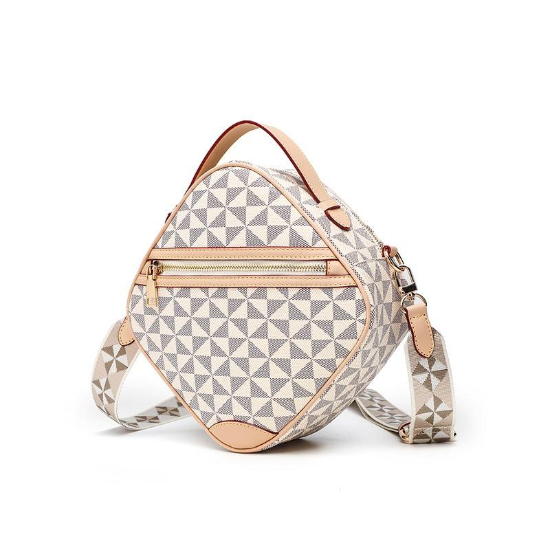 Women's Bag Personalized Rhombus Printing Broadband Shoulder Crossbody White Chest Bag with Pendant Round Change Bag
