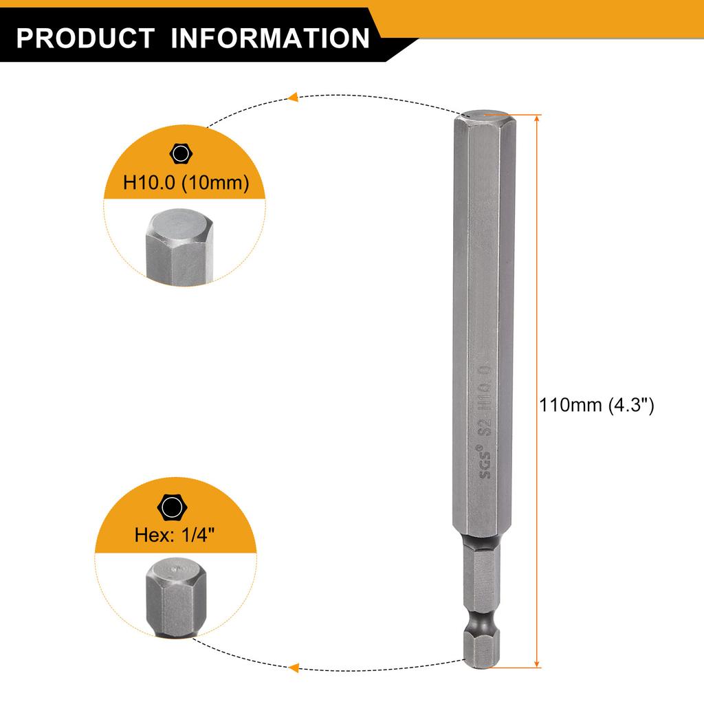 1/3/5pcs Magnetic Hexagonal Driver Socket Screwdriver Bits Metric Flat Tip 1/4" Hex Shank Hex Head Drill Bit 110mm