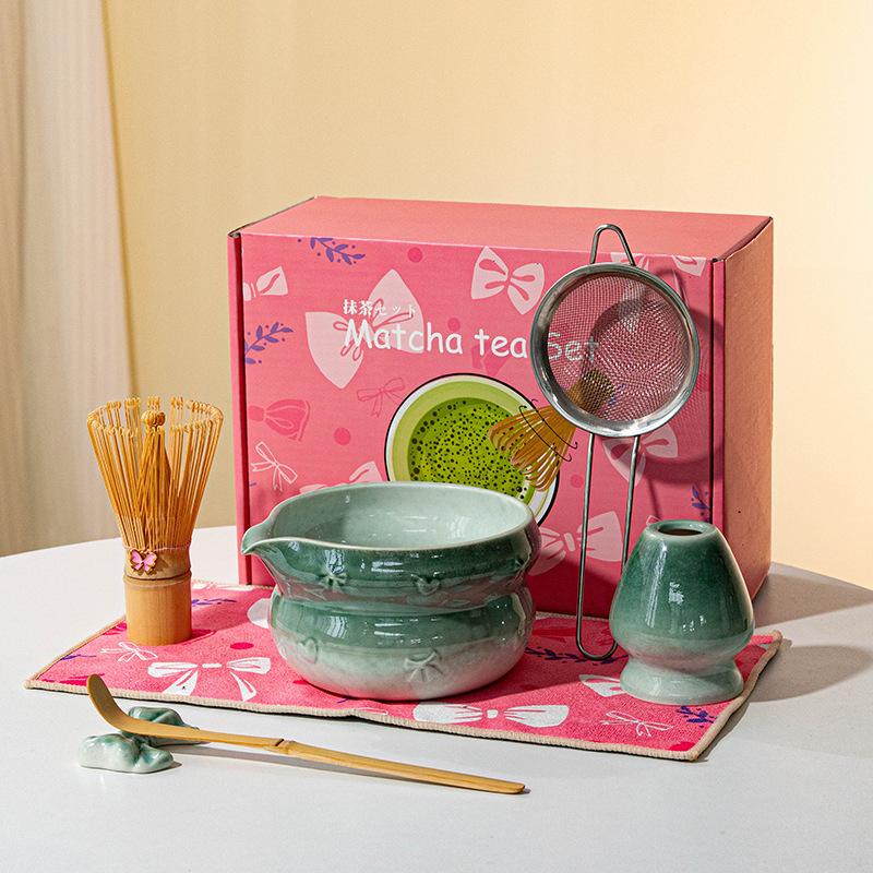 Matcha Set Matcha Whisk Set, Ceramic Matcha Set 7 Pcs Matcha Kit for Matcha Lovers (Cherry Blossom Pattern) Matcha kit