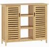 Bamboo Slatted Shoe Storage Cabinet, 2 Doors, Shelves, Open Compartments, 100x33x86cm, Natural