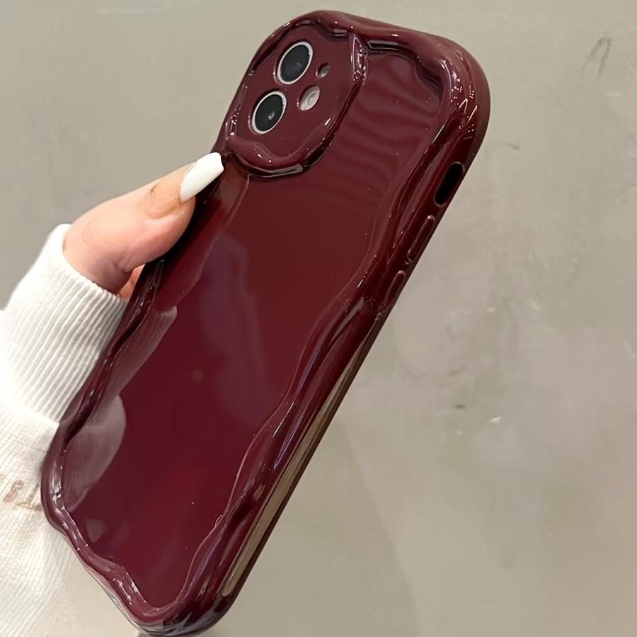 Retro Wine Red Wavy Phone Case For iPhone 17 16 15 14 13 12 11 Pro Max Plus 17e 16e Woman Girl Soft Shockproof Bumper Back Cover