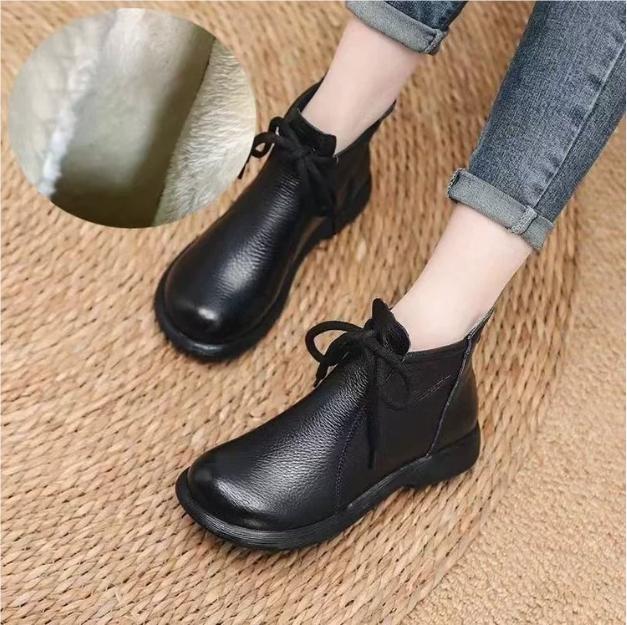 Stile Retro Autunno Stivali in Vera Pelle Piatti Antiscivolo Comodi Versatili Stivali da Donna Stivaletti Scarpe di Tendenza