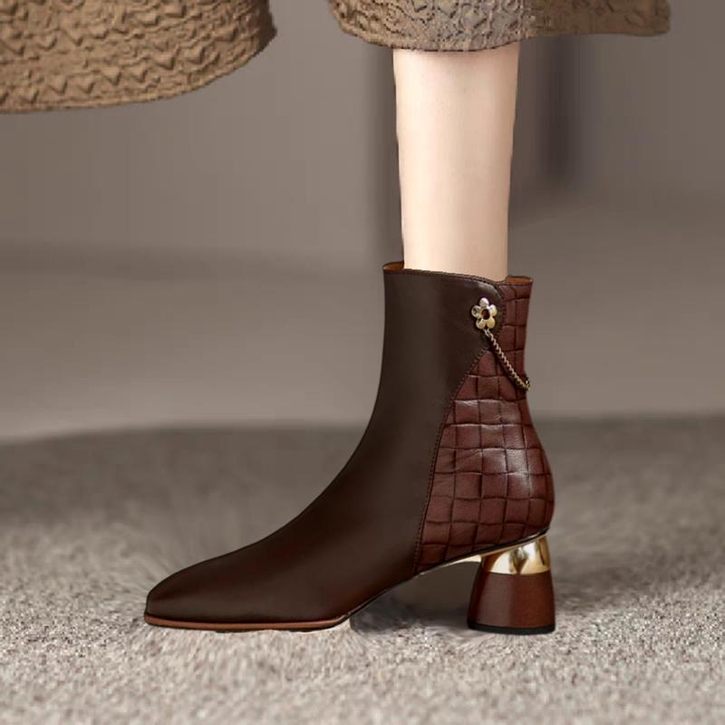 British Style Shoes Short Boots for Women Elegant Ankle Boots High Heel Thick Heel Square Toe Chelsea Boots 2024 Spring Autumn