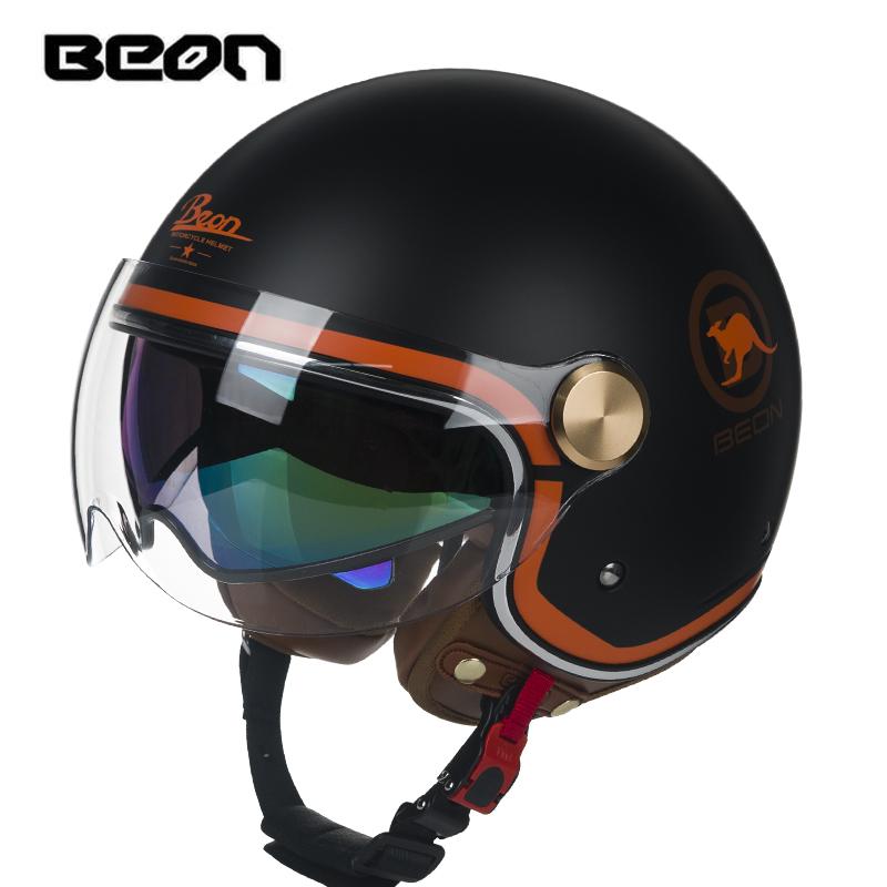 BEON Double Lens Motorcycle Half Helmet Men and Women Motorcycle Retro Helmet Four Seasons General Summer