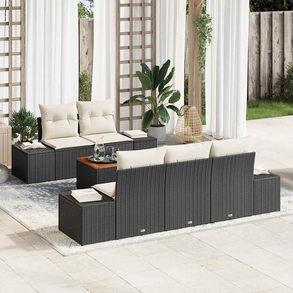 Garden Sofa Set with Storage 6 pcs Black and Cream Poly Rattan