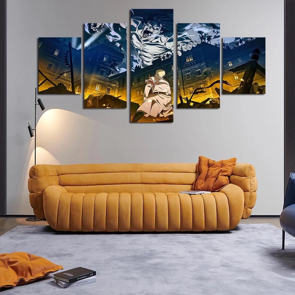 Wall Art Modular 5 Pieces Anime Attack on Titan Canvas Painting Poster HD Print Home Decor Framework Picture Bedside Background