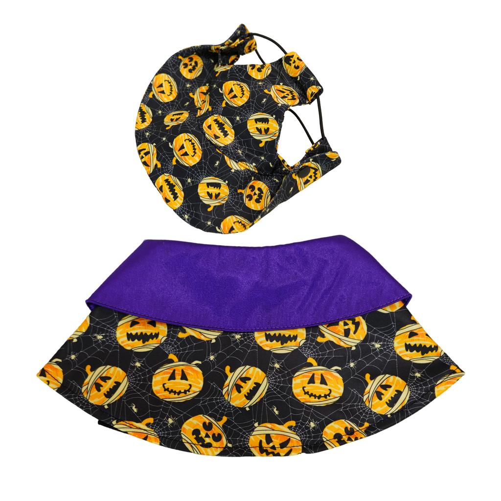 Halloween Pet Costume Set Dog Cat Pumpkin Bat Print Scarf Cape with Hat Adjustable Cosplay Clothes for Party
