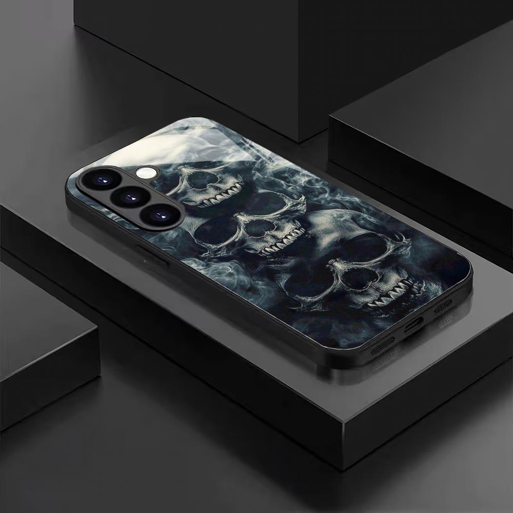 Skull tempered glass phone case suitable for Samsung Galaxy S26 S25 S24 S23 S22 S20 FE/Ultra/Plus5G anti drop back cover