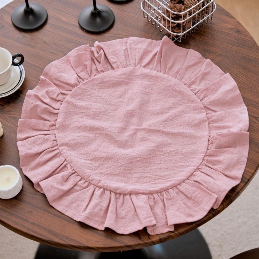 Cotton Ruffled Placemat Simple Round Napkin Everyday Use Heat-Insulating Placemat  Kitchen