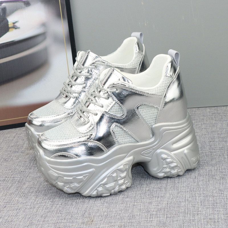 

Платформенные кроссовки dad shoes женские 2025 новые повседневные корейская версия маффин с высокой подошвой шнуровка высококачественные маффин повседневные женские кроссовки 40 серебряный