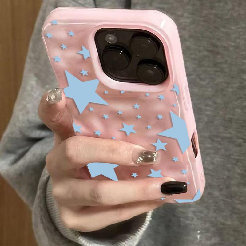 

Blue Stars Folds Texture Phone Case For iPhone 17 16 15 14 13 12 11 Pro Max Plus Air Shockproof Silicone Bumper Back Cases Cover iPhone 12 Pro