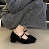 Square Head Thick Heel Fluffy Shoes Women Wear Autumn and Winter New Gentle Fairy Mary Jane Single Shoes French Evening High Heels