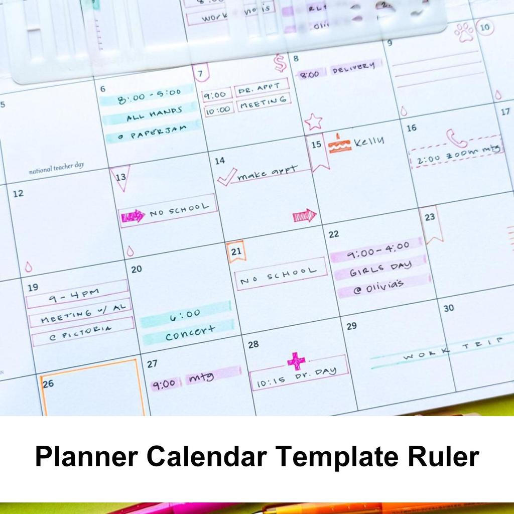 Calendar Stencil Planner Stencil Reusable Ruler Dotted Accessories for Habit Tracker Lists Planning Banners Lettering Stamps