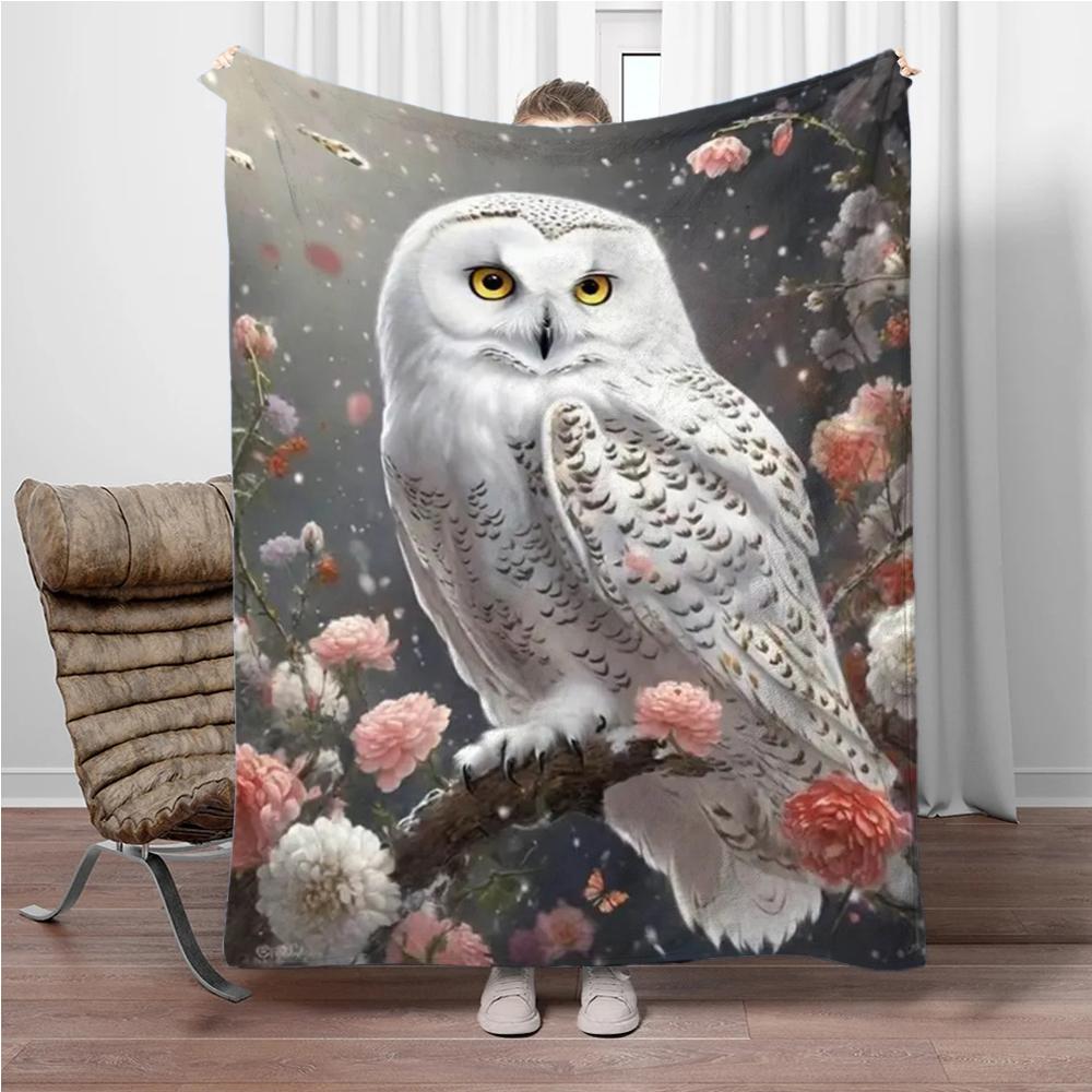 

White Owl Flannel Blanket Children Warm Soft Blanket for Sofa Bed Cover Blanket Suitable for Birthday Souvenir Camping Gifts 75x90cm