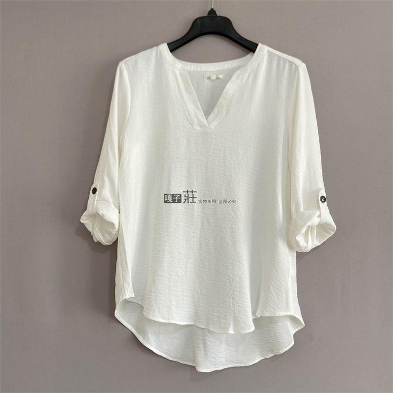 

Export USA Mau * Plus Size Women s Spring/Summer 3/4 Sleeve Shirt Shirt 3/4 Sleeve Popover Blouse White 2X