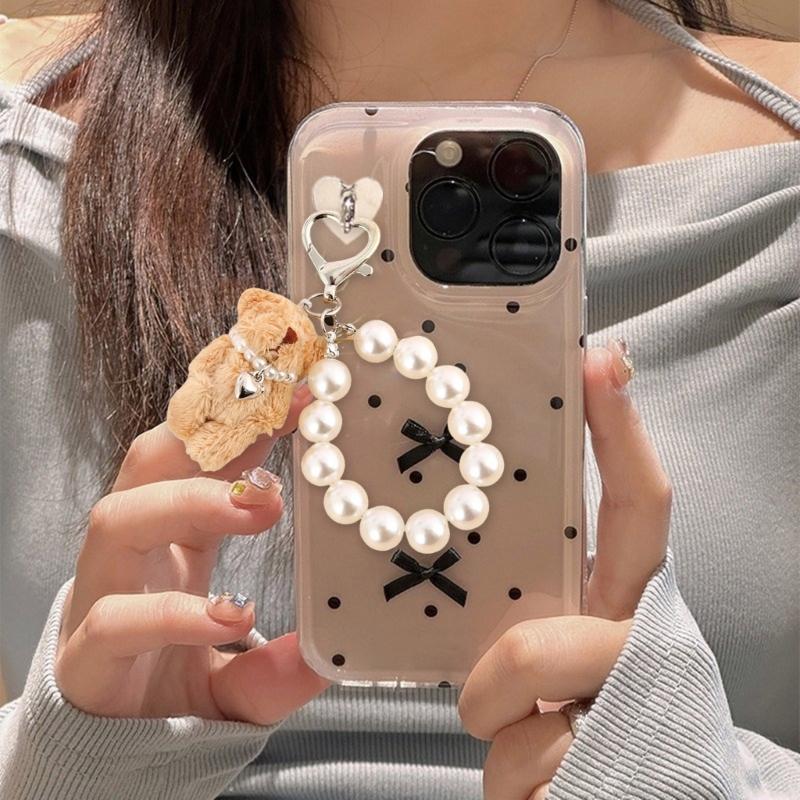 Fashionable Adorable Lovely Bear Keyring With Elegant Pearls Chain Accessory for Everyday Use and Special Occasions