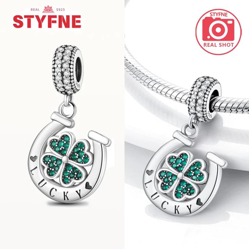 Silver S925 Lucky Charms Colorful Four-leaf Clover Horseshoe Beads Fit Original Bracelets for Women Party Fine Gifts DIY