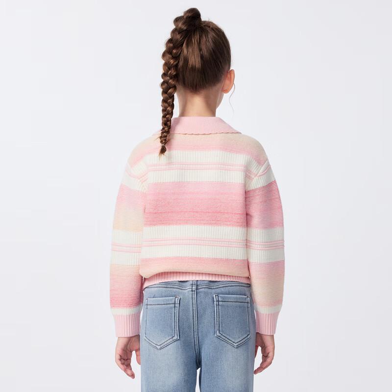 PawinPaw Girls' Cartoon Bear Striped Turn-down Collar Sweater