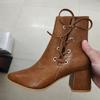 Fashion Liyke New Fashion Cross Lace Up Ankle Boots For Woman Vintage Pointed Toe Low Thick Heels Chelsea Shoe Women Booties Black Brown
