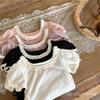 Mädchen Spitze Kragen T-Shirt Sommer Koreanischer Stil Strick Hohl Aus Blasen Kurze Ärmel