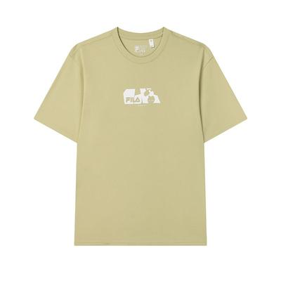 Original Ss25 Moda Simples Casual Solta Gola Redonda Manga Curta Camiseta Masculina Tops Amarelo-Claro F51M529111F-GB