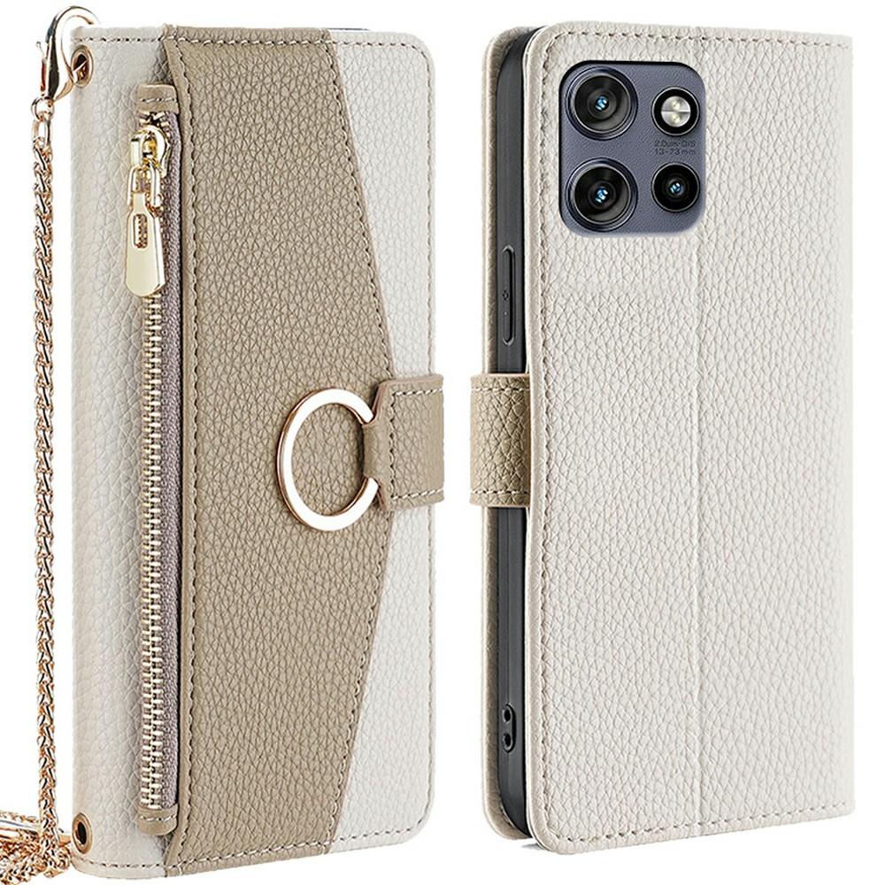 For Motorola Edge 50 Neo 5G Case Mirror Wallet Leather Phone Cover with Chain Shoulder Strap
