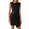 Women’s Summer Sleeveless Solid Round Neck Slim Fit Split Hem Dress with Waist for Casual or Formal Wear