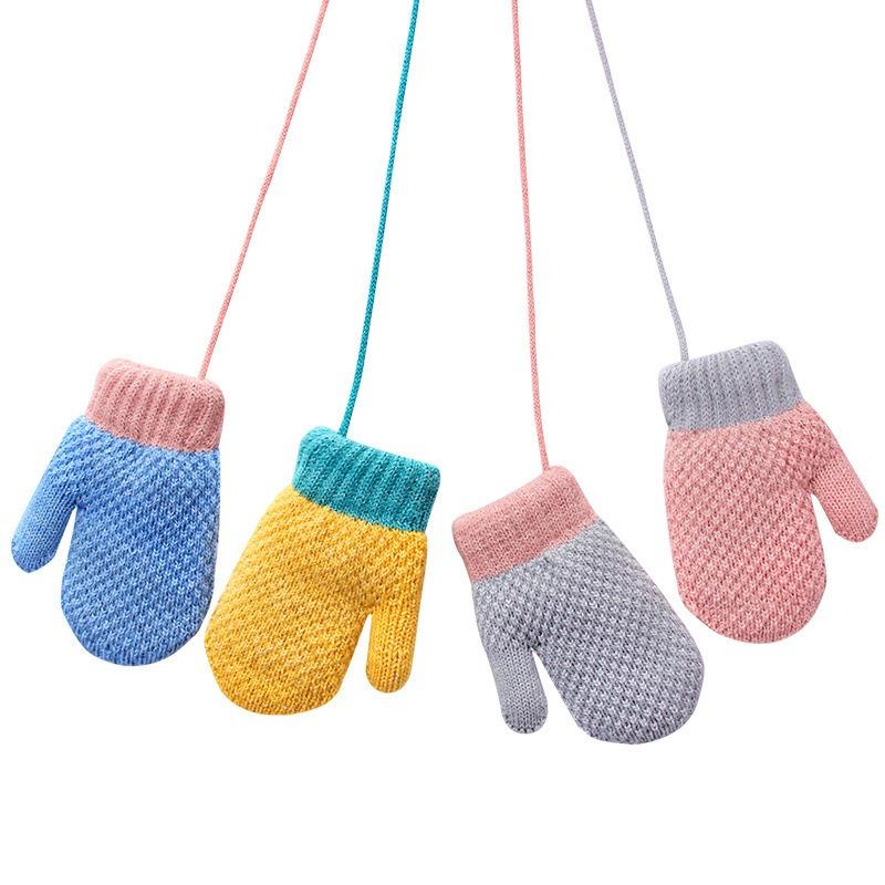 Autumn and winter baby finger knitted children's gloves bag finger velvet warm toddler neck children's models