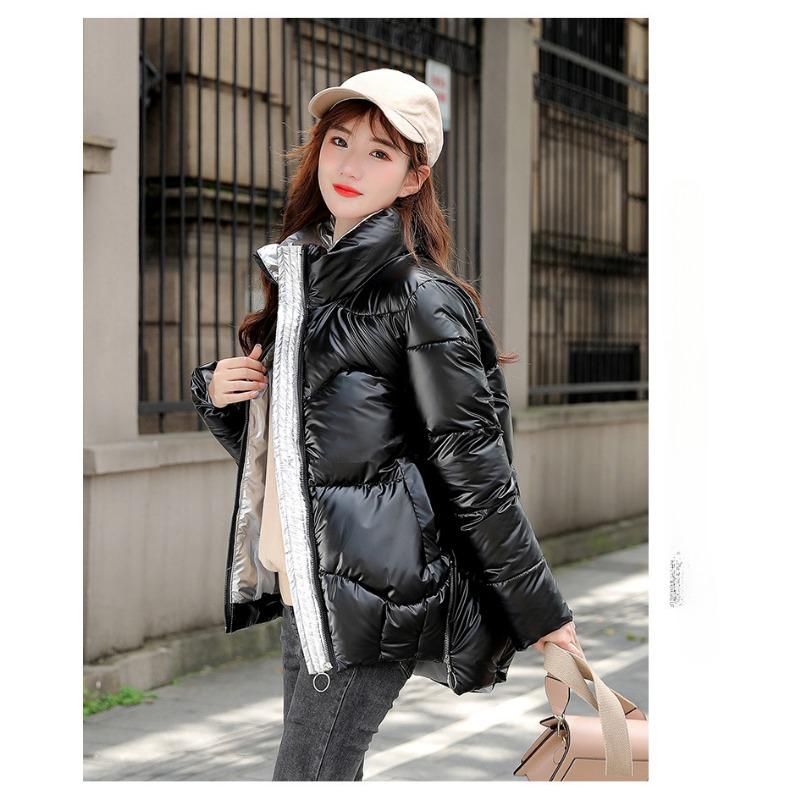 Abrigo de algodón para mujer, otoño e invierno, cuello alto, chaqueta gruesa de algodón, chaqueta corta holgada de color sólido, cálida y cómoda