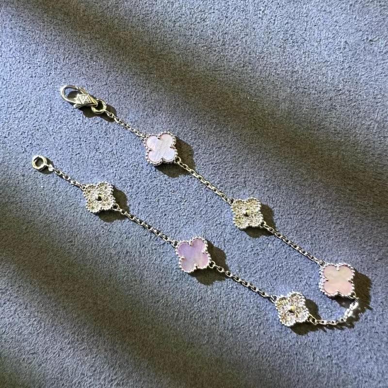 9MM Mini Six-flower Four-leaf Clover Bracelet White Mother-of-pearl Purple Chalcedony CNC Craft Simple and Versatile High-end Bracelet