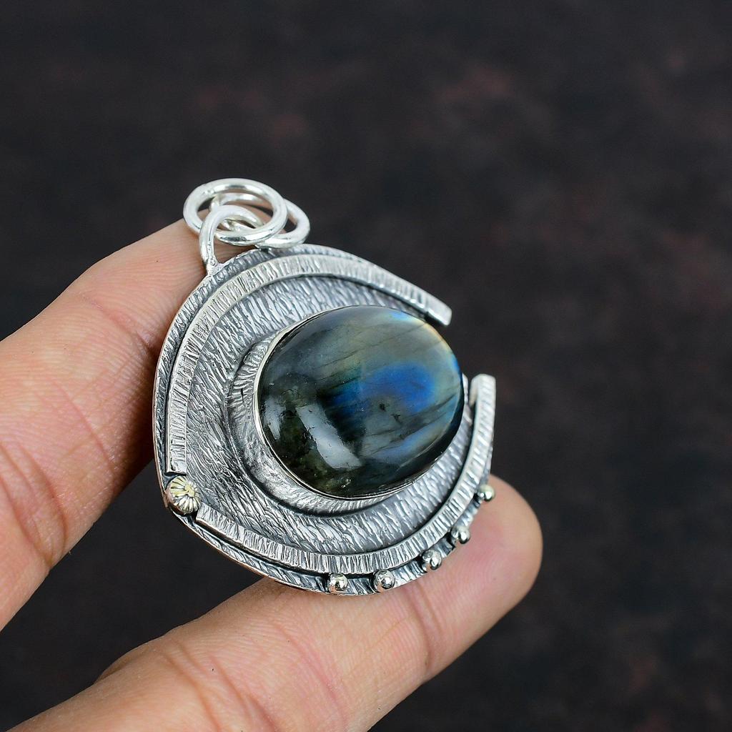 Pandantiv din piatră prețioasă labradorit, pandantiv din argint 925, bijuterii decente, pandantiv lucrat manual, pandantiv cu piatră vindecătoare, bijuterii din labradorit pentru cadouri