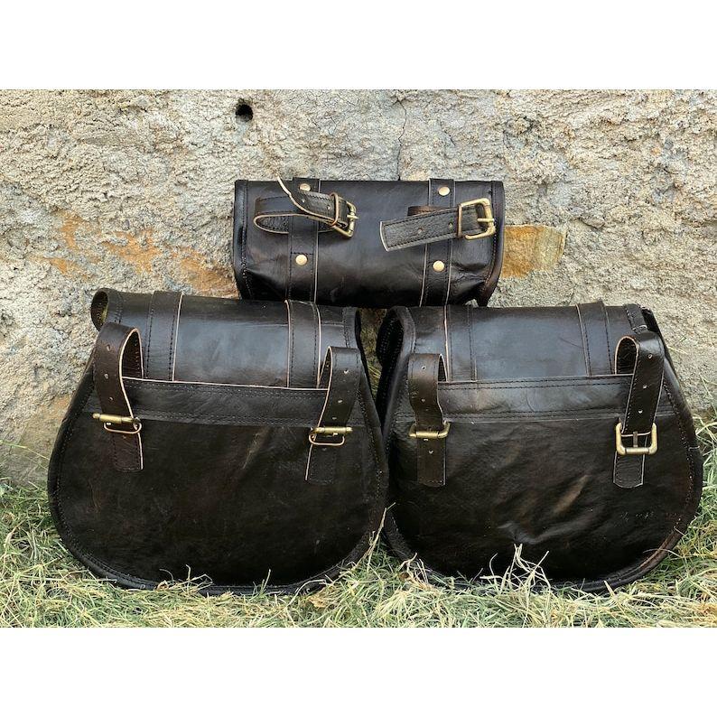Δερμάτινο Saddlebags Θήκη μοτοσικλέτας Μαύρη Three Bags Panniers Saddle Bags For Sportscasters σετ με τρεις τσάντες