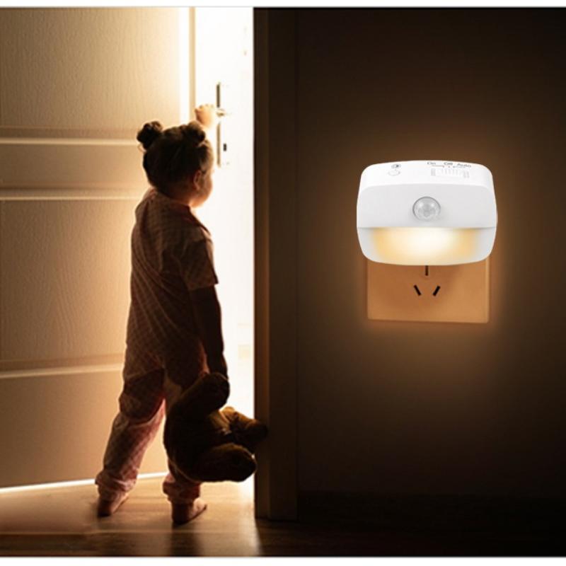 LED Motion Sensor Night Light Plug In EU US Plug Soft Warm Wall Lamp for Baby Kids Room Stairs