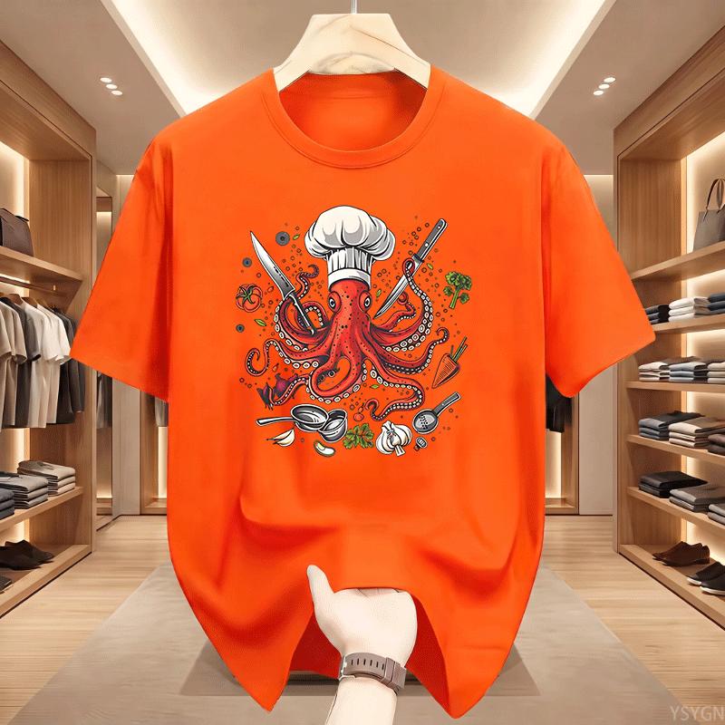 Octopus Chef Tshirt Funny Octopus Cooking T Shirt Unisex Unisex Funny Chef Tshirt Sushi Cotton Short Sleeve Round Neck Tshirts
