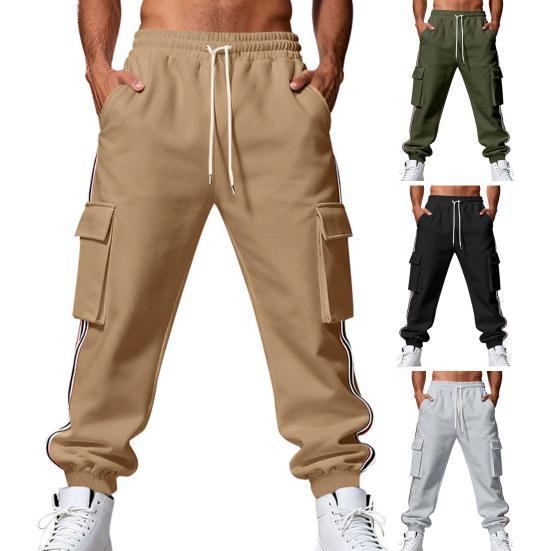 Men Winter Jogger Pants Drawstring Waist Gym Sweatpants Thickened Warm Cargo Pants Baggy Track Pants for Jogging Running Workout