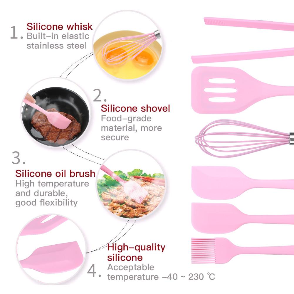 6Pcs/Set Silicone Cooking Utensil Scraper Eggs Beater Spatula Oil Brush Food Clip Kitchen Tool