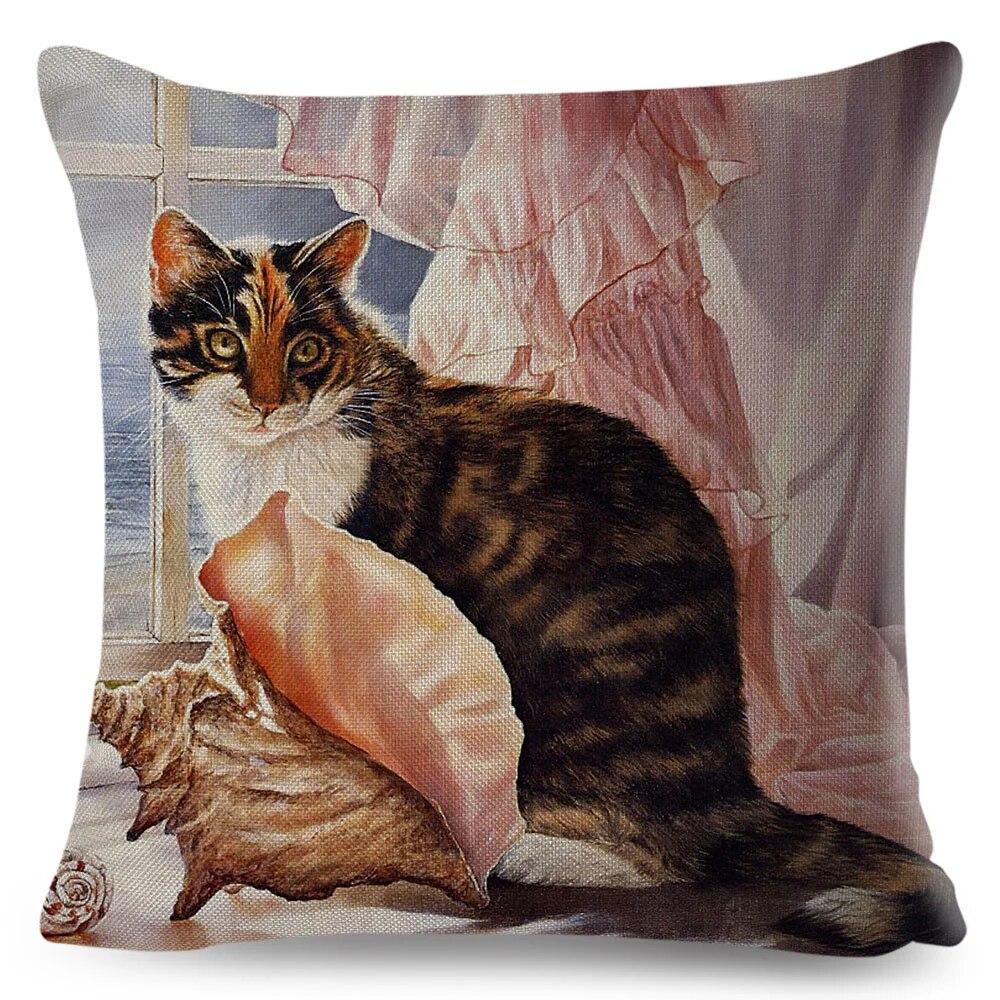 Pet Cartoon Animal Pillowcase Cute Watercolor Cat Cushion Cover Decor Sofa Home Car Children's Room Pillowcase